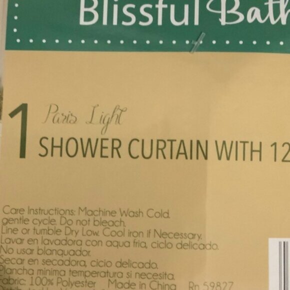 Blissful Bath Paris Shower Curtain Fabric Paris Eiffel Tower Hooks Black White - Picture 8 of 15